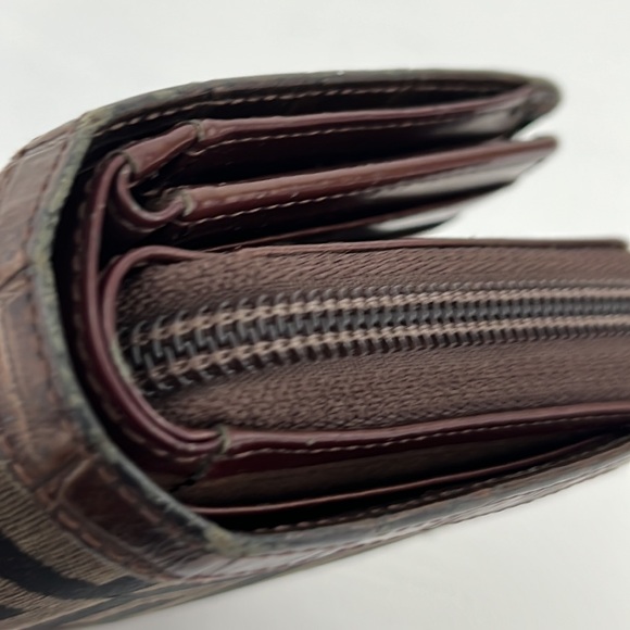 Givenchy Wallet Bi-Fold Canvas/Crocodile Embossed Brown Leather Trim Wallet - Picture 14 of 14